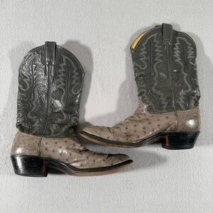 Vintage Justin Grey Ostrich Leather Cowboy‎ Boots Western Rodeo Made in USA 10E